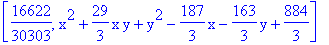 [16622/30303, x^2+29/3*x*y+y^2-187/3*x-163/3*y+884/3]